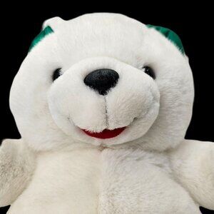 90s Fairview Plush Bear White 12" Christmas Teddy Green Satiny Paws Unisex Toy
